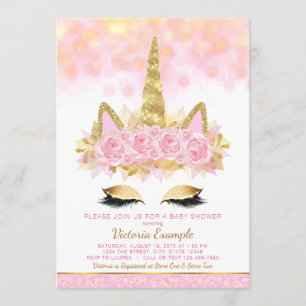 Invitation Cartons d'invitation pour Baby Shower Licorne Rose