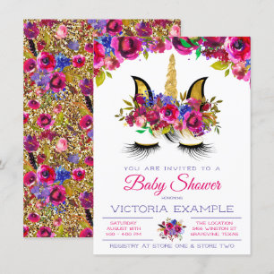 Invitation Cartons d'invitation pour Baby Shower Licorne Rose