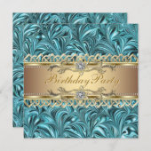 Invitation Cartons d'invitation pour fête d'anniversaire bleu (Devant / Derrière)