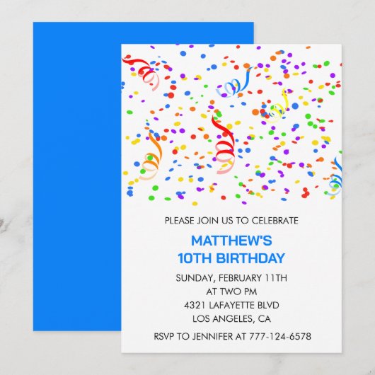 Invitation Cartons d'invitation pour les 10 ans Confetti Arc- (Devant / Derrière)
