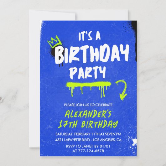 Invitation Cartons d'invitation pour les 17 ans Hommes Graffi (Devant)