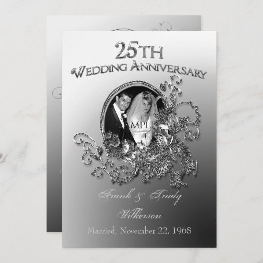 Invitation Cartons d'invitation pour les 25 ans de mariage (Devant / Derrière)