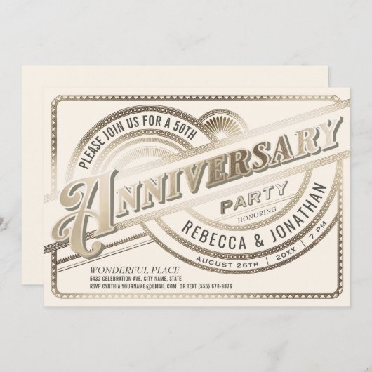 Invitation Cartons d'invitation pour les 50 ans de mariage en (Devant / Derrière)