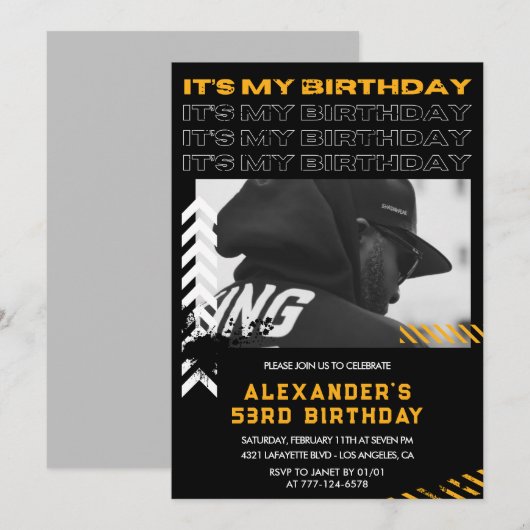 Invitation Cartons d'invitation pour les 53 ans Hommes Photo (Devant / Derrière)