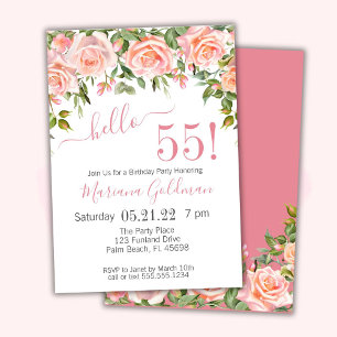 Invitation Cartons d'invitation pour les 55 ans Fleurs roses