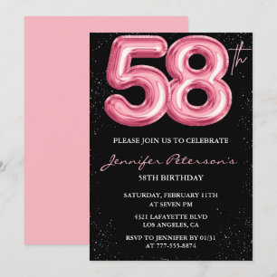 Invitation Cartons d'invitation pour les 58 ans Black Pink Ba