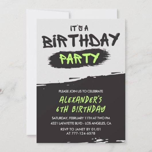 Invitation Cartons d'invitation pour les 6 ans garçon graffit (Devant)