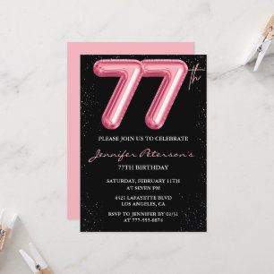 Invitation Cartons d'invitation pour les 77 ans Black Pink Ba