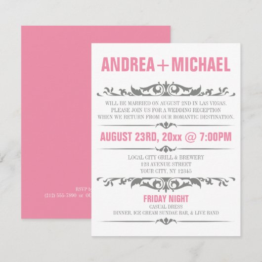 Invitation Cartons d'invitation pour réception de mariage ros (Devant / Derrière)