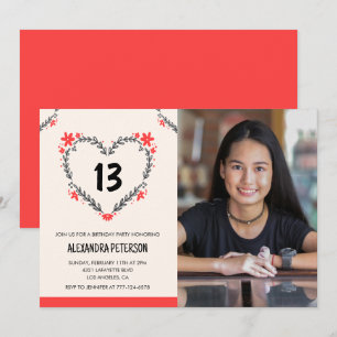 Invitation Cartons d'invitation pour ses 13 ans Floral Heart