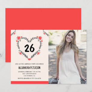 Invitation Cartons d'invitation pour ses 26 ans Floral Heart