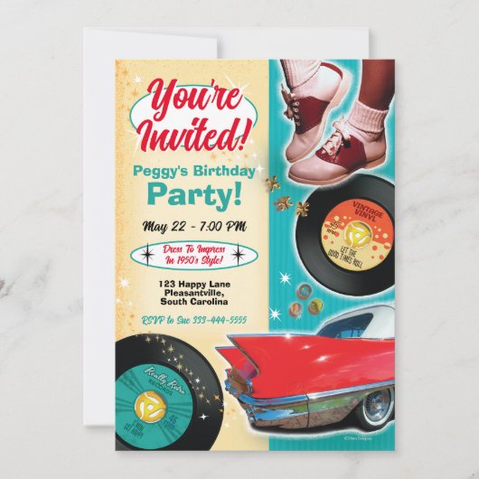 Invitation Cartons d'invitation pour soirée à thème années 50 (Devant)