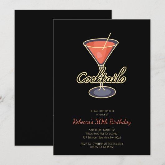 Invitation Cartons d'invitation pour soirée cocktail de style (Devant / Derrière)
