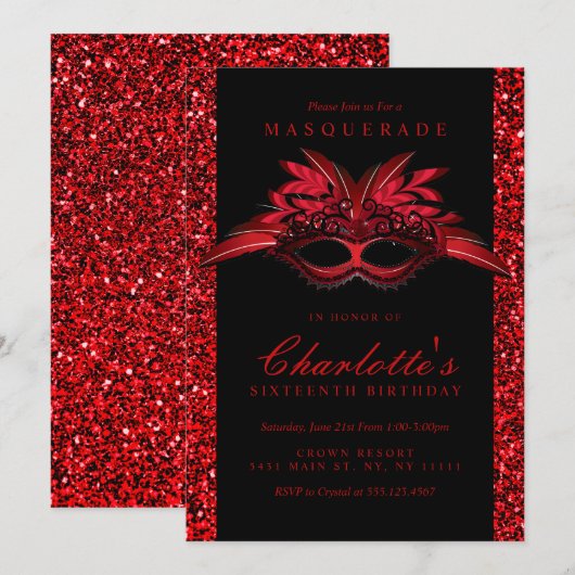 Invitation Cartons d'invitation pour soirée masquée à paillet (Devant / Derrière)