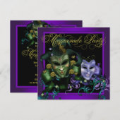 Invitation Cartons d'invitation pour soirée masquée or et vio (Devant / Derrière)