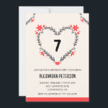 Invitation Cartons d'invitation pour son 7ème anniversaire fl<br><div class="desc">Cartons d'invitation pour son 7ème anniversaire fleurs cœur moderne</div>