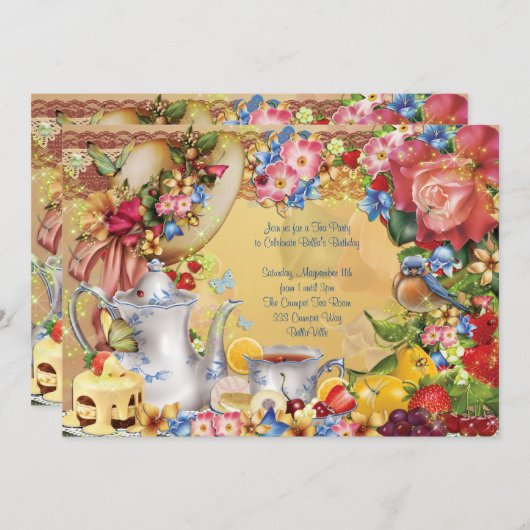Invitation Cartons d'invitation pour une charmante fête du th (Devant / Derrière)