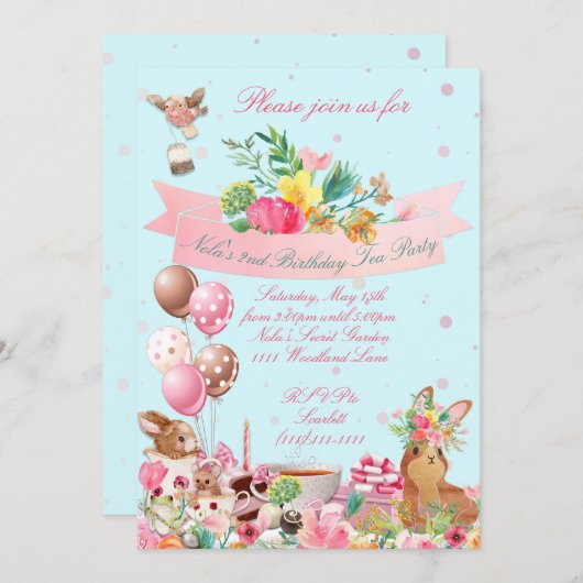 Invitation Cartons d'invitation pour une fête du thé en forêt (Devant / Derrière)
