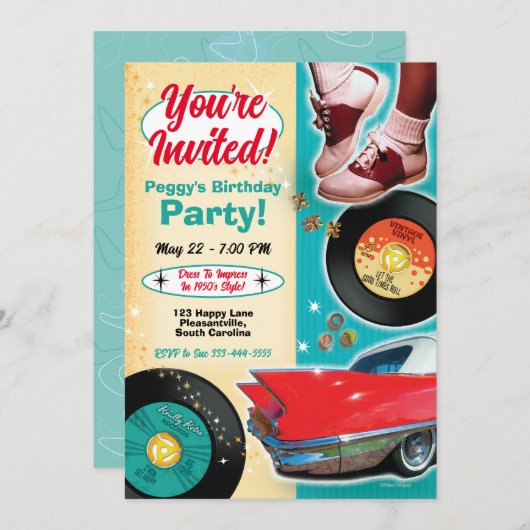 Invitation Cartons d'invitation pour une soirée à thème des a (Devant / Derrière)