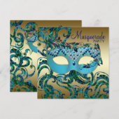 Invitation Cartons d'invitation pour une soirée masquée bleu (Devant / Derrière)
