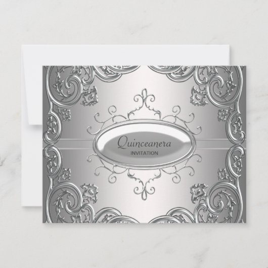 Invitation Cartons d'invitation Quinceanera Argent Noir (Devant)