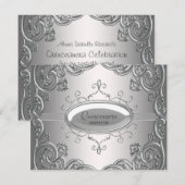 Invitation Cartons d'invitation Quinceanera Argent Noir (Devant / Derrière)