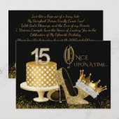 Invitation Cartons d'invitation Quinceanera noirs et or (Devant / Derrière)