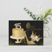 Invitation Cartons d'invitation Quinceanera noirs et or (Debout devant)