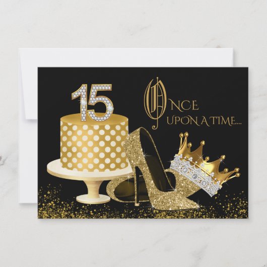 Invitation Cartons d'invitation Quinceanera noirs et or (Devant)