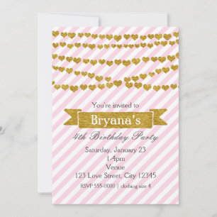 Invitation Cartons d'invitation rayés rose et blanc avec coeu