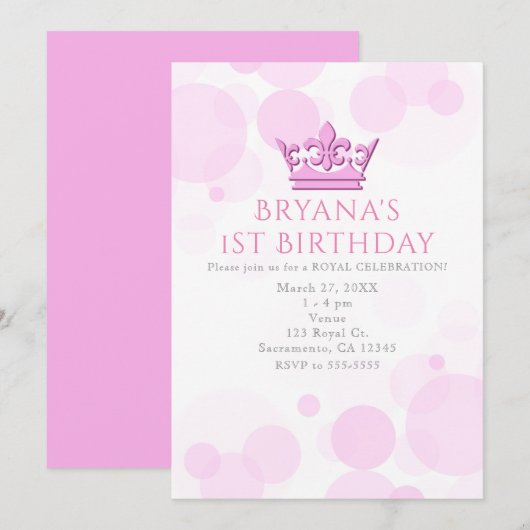Invitation Cartons d'invitation rose couronne et points pour (Devant / Derrière)