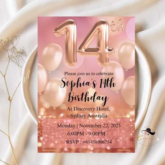 Invitation Cartons d'invitation Rose Gold Pink pour les 14 an