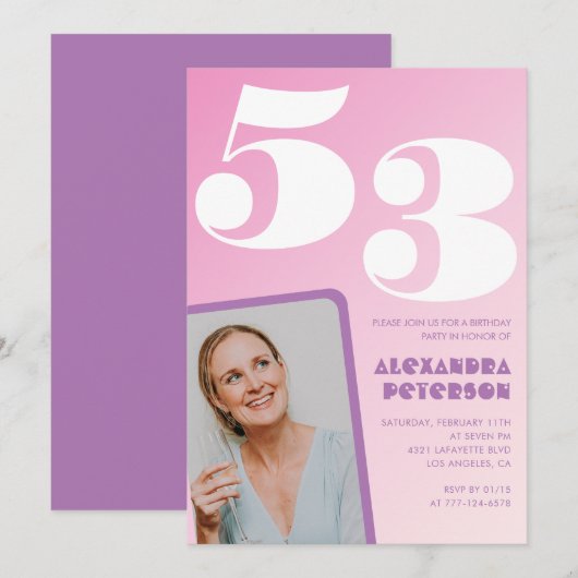 Invitation Cartons d'invitation rose Groovy pour 53ème annive (Devant / Derrière)