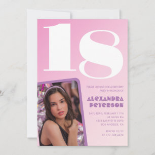 Invitation Cartons d'invitation rose pour 18 ans avec photo r