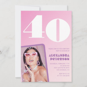 Invitation Cartons d'invitation rose pour 40 ans avec photo r