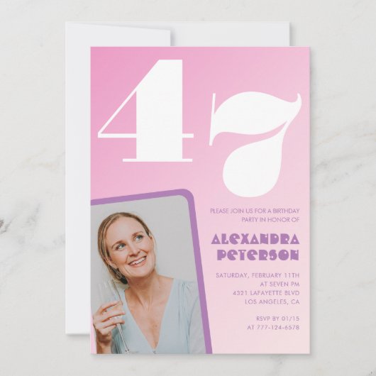 Invitation Cartons d'invitation rose pour 47e anniversaire Ph (Devant)