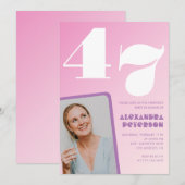 Invitation Cartons d'invitation rose pour 47e anniversaire Ph (Devant / Derrière)