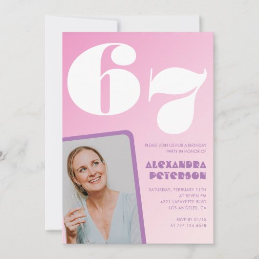 Invitation Cartons d'invitation rose pour 67e anniversaire Ph (Devant)