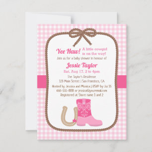 Invitation Cartons d'invitation rose pour Baby Shower Western