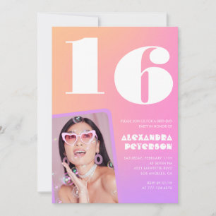 Invitation Cartons d'invitation rose pour ses 16 ans avec Pho