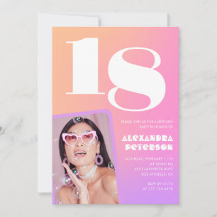 Invitation Cartons d'invitation rose pour ses 18 ans avec pho
