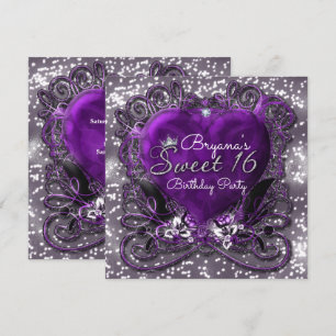 Invitation Cartons d'invitation Rose Sweet 16 pailletés Purpl