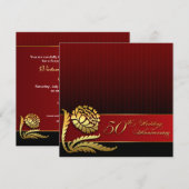 Invitation Cartons d'invitation rouges dorés pour les 50 ans (Devant / Derrière)