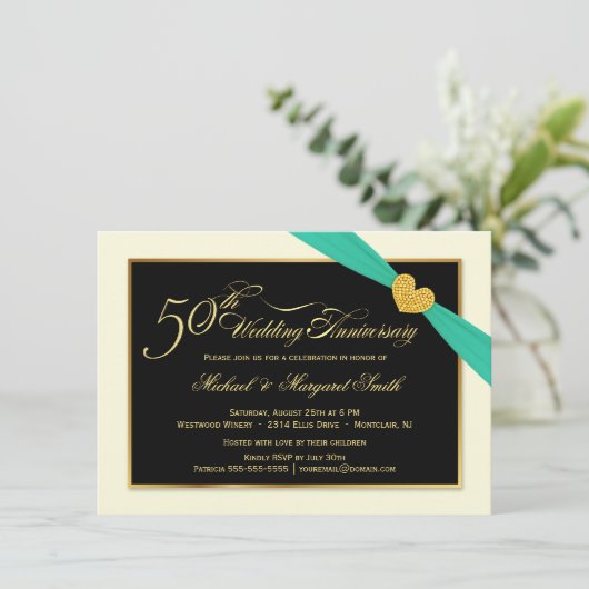 Invitation Cartons d'invitation Ruban Aqua pour les 50 ans de (Debout devant)