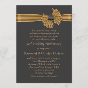 Invitation Cartons d'invitation Ruban Doré 50e Anniversaire