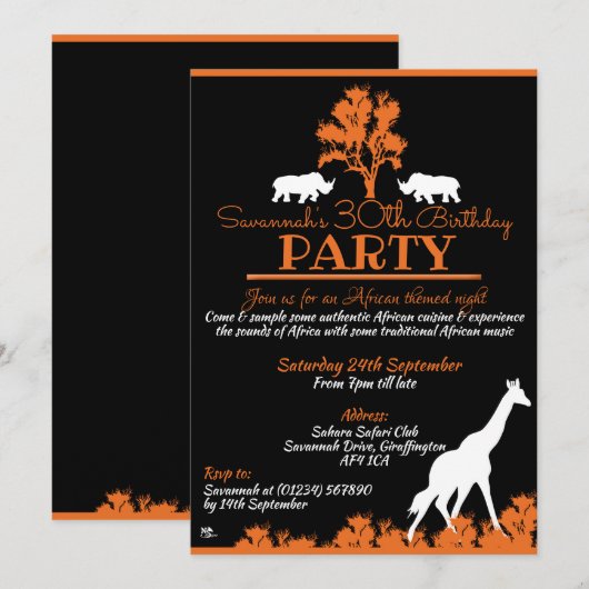 Invitation Cartons d'invitation Soirée Thème Africain (Devant / Derrière)