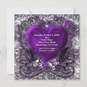 Invitation Cartons d'invitation Sweet 16 Purple & Silver Hear (Dos)