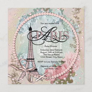 Invitation Cartons d'invitation vintage rose pour Baby Shower