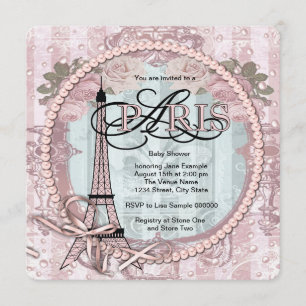Invitation Cartons d'invitation vintage rose pour Baby Shower