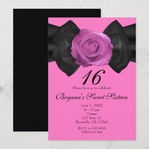 Invitation Cartons & Ruban Noir Rose Foncé TOUTE COULEUR Invi